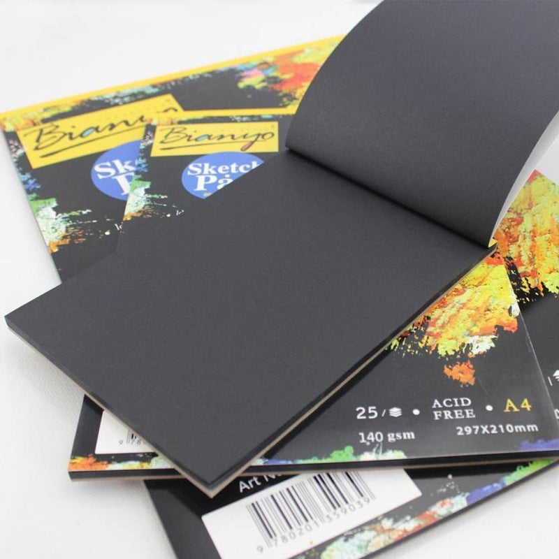 Asint Hardback A4, 140 GSM, Black Paper Artist’s Sketch Drawing Pad, 297 x 210 mm – 25 Sheets