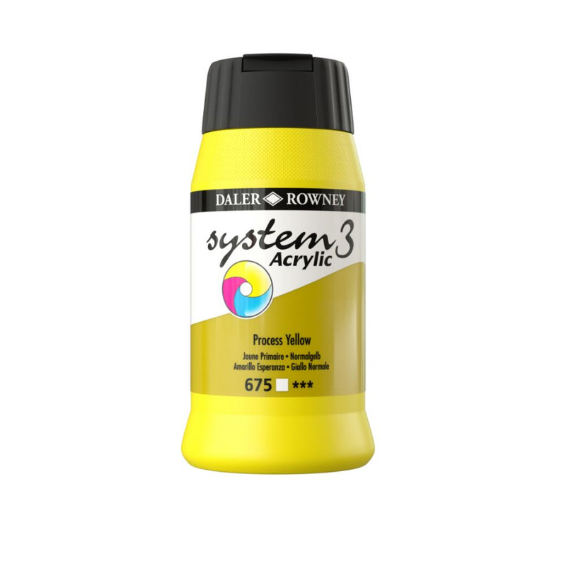 Daler-Rowney System3 Acrylic Colour Paint Plastic Pot (500ml, Process Yellow-675) Pack of 1