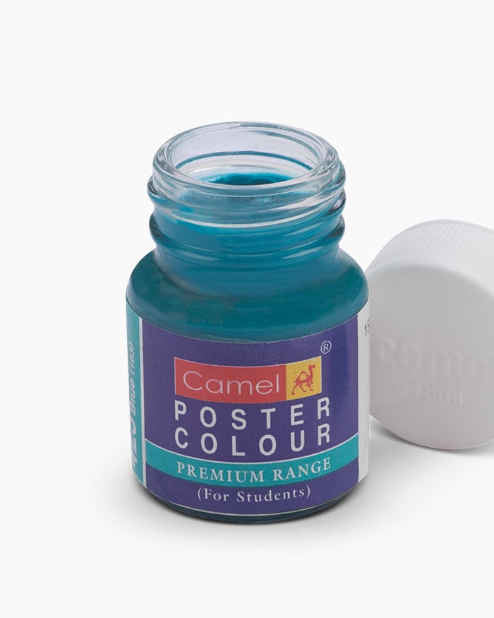 Camel Premium Poster Colour Individual bottle of Turquoise Blue in 15 ml, (Pack of 2)
