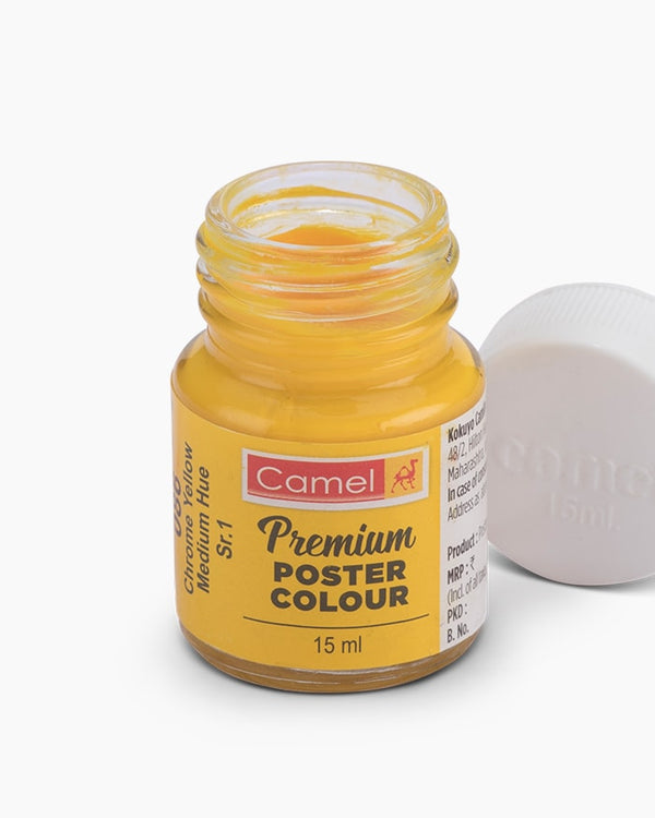 Camel Premium Poster Colour Individual bottle of Chrome Yellow Medium Hue in 15 ml (Pack of 2)