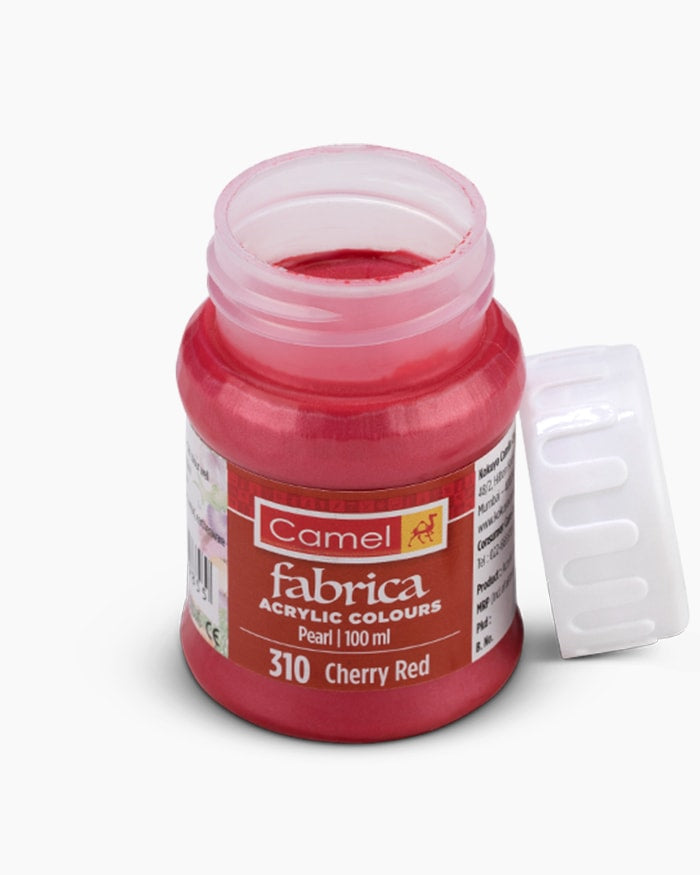 Camel Fabrica Acrylic Colours Individual bottle of Cherry Red in 100 ml, Pearl range