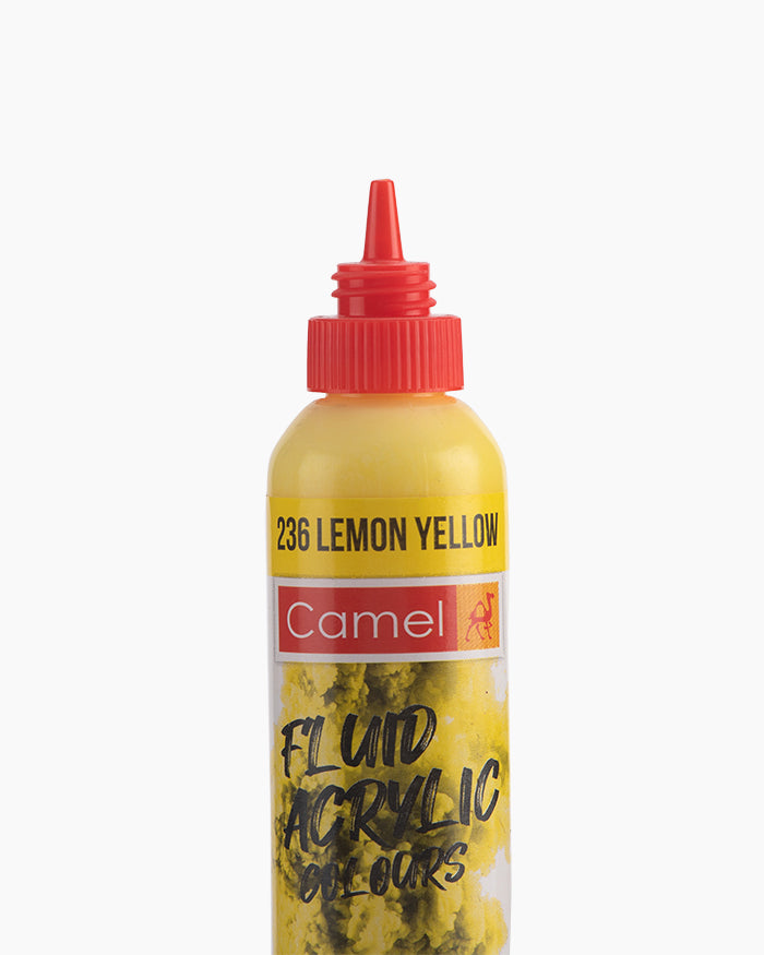 Camel Fluid Acrylic Colours Individual bottle of Lemon Yellow in 50 ml