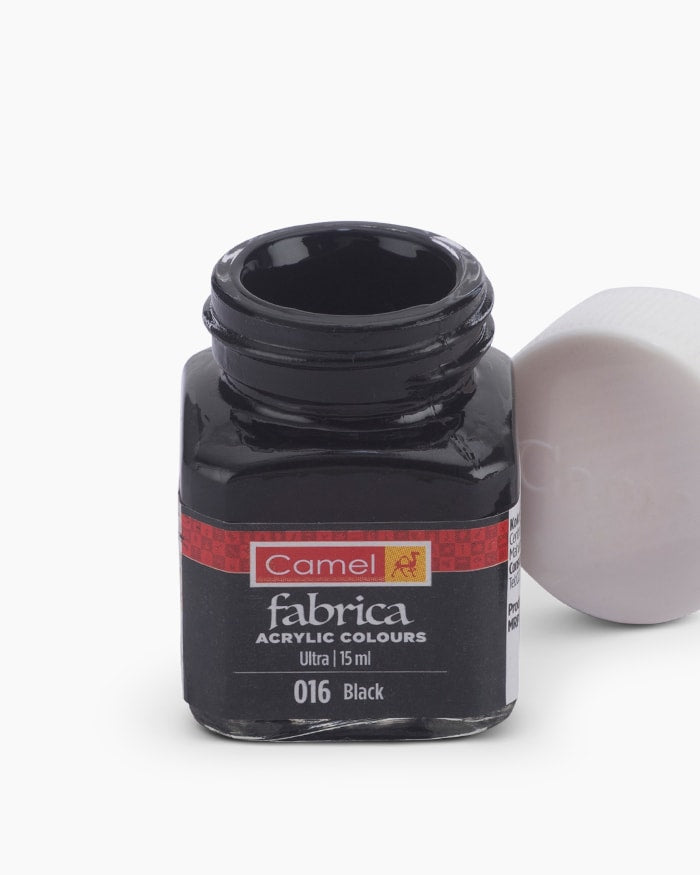 Camel Fabrica Acrylic Colours Individual bottle of Black in 15 ml, Ultra range (Pack of 2)