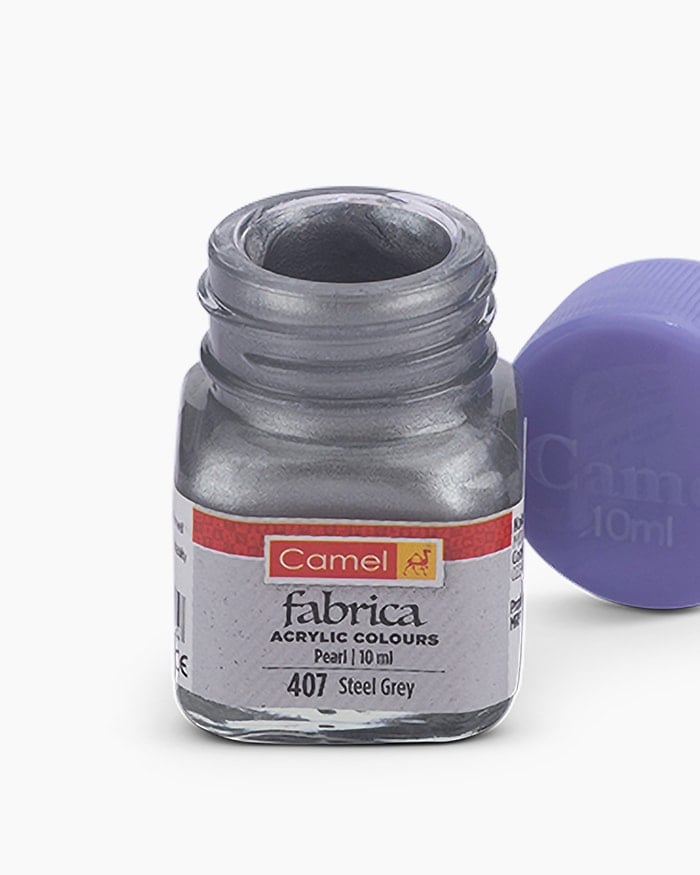 Camel Fabrica Acrylic Colours Individual bottle of Steel Grey in 10 ml, Pearl range (Pack of 2)