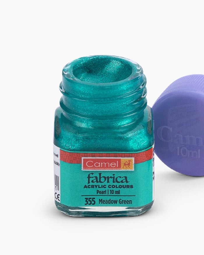 Camel Fabrica Acrylic Colours Individual bottle of Meadow Green in 10 ml, Pearl range (Pack of 2)