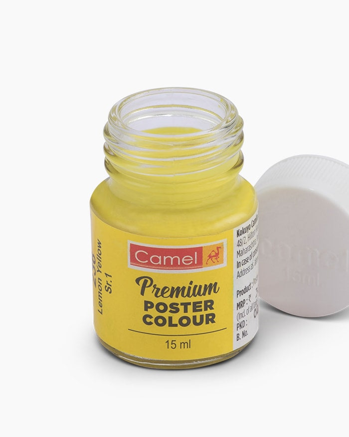 Camel Premium Poster Colour Individual bottle of Lemon Yellow in 15 ml, (Pack of 2)