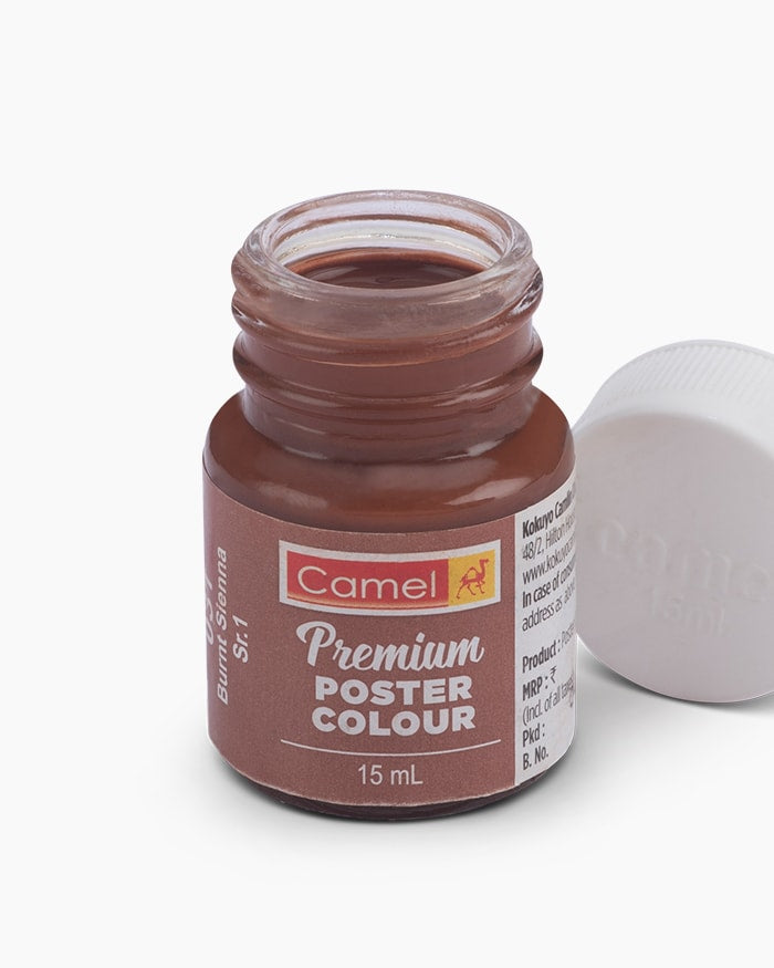 Camel Premium Poster Colour Individual bottle of Burnt Sienna in 15 ml (Pack of 2)