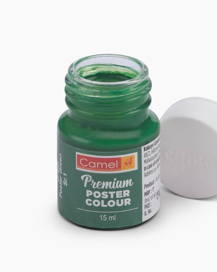 Camel Premium Poster Colour Individual bottle of Poster Green in 15 ml, (Pack of 2)