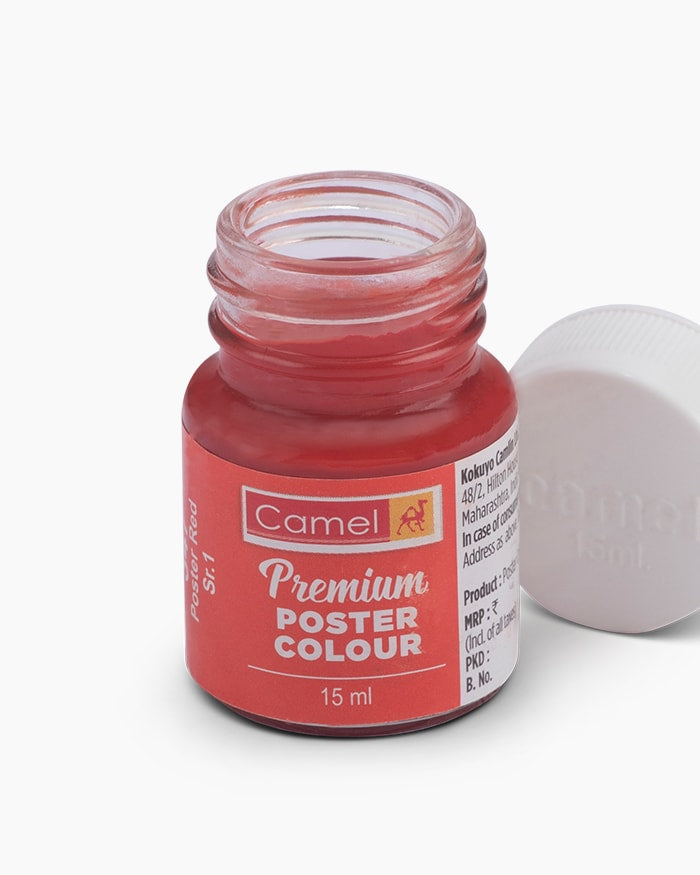 Camel Premium Poster Colour Individual bottle of Poster Red in 15 ml, (Pack of 2)