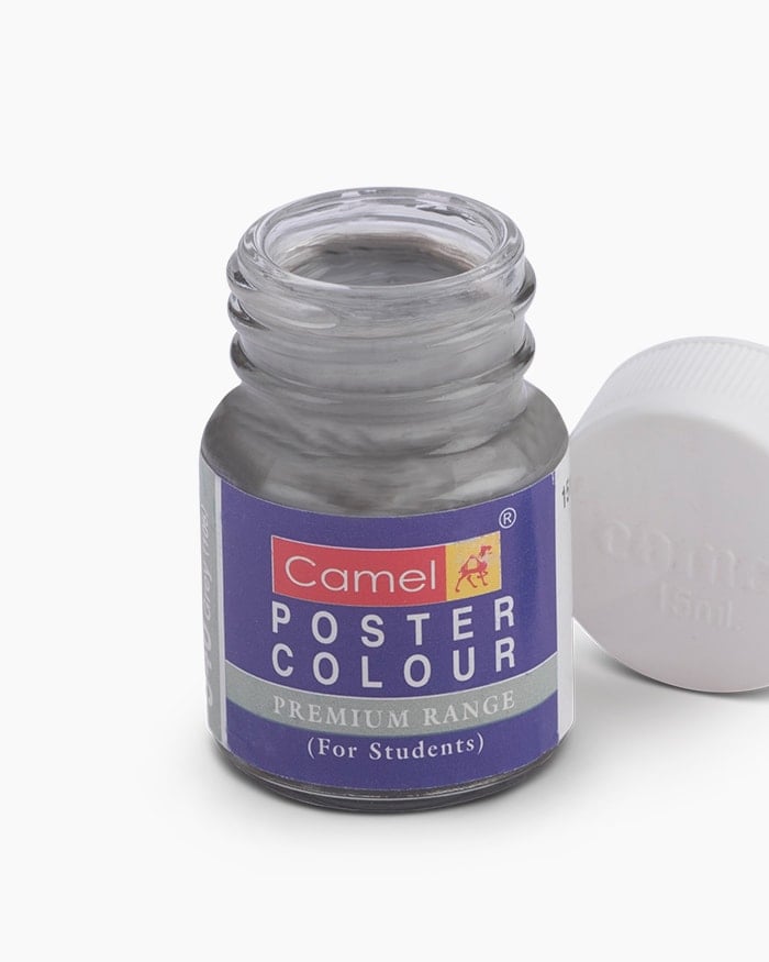 Camel Premium Poster Colour Individual bottle of Poster Grey in 15 ml, (Pack of 2)