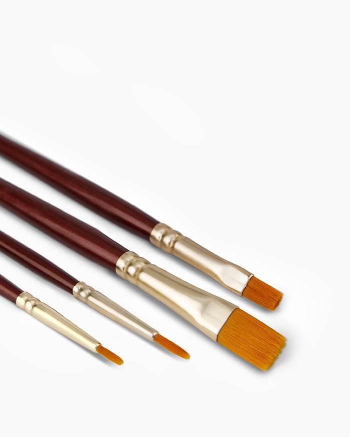 Camlin Synthetic Gold Brushes Assorted pack of 4 brushes, Round - Series 66 & Flat - Series 67