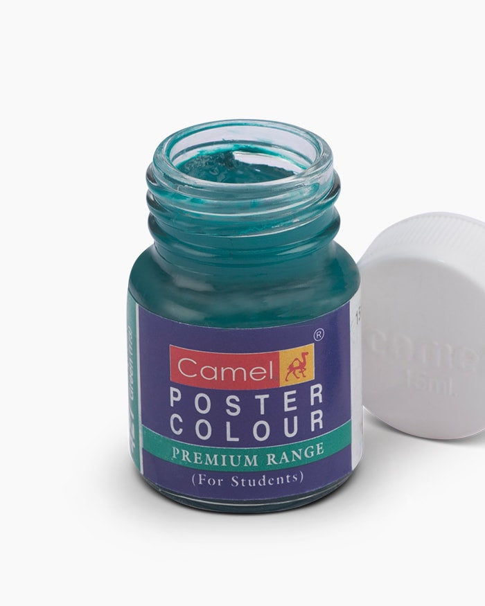 Camel Premium Poster Colour Individual bottle of Turquoise Green in 15 ml, (Pack of 2)