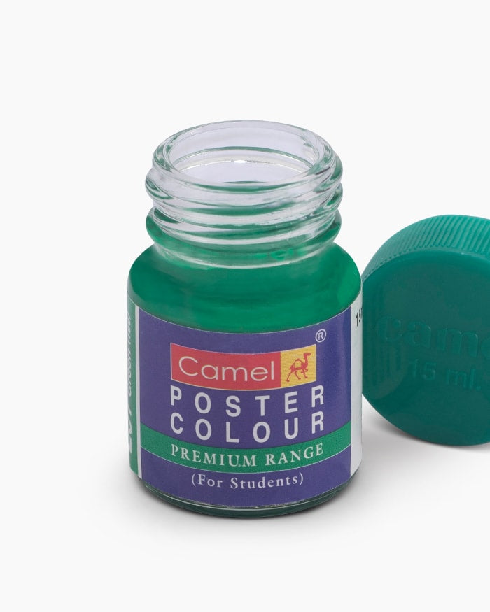Camel Premium Poster Colour Individual bottle of Medium Green in 15 ml, (Pack of 2)