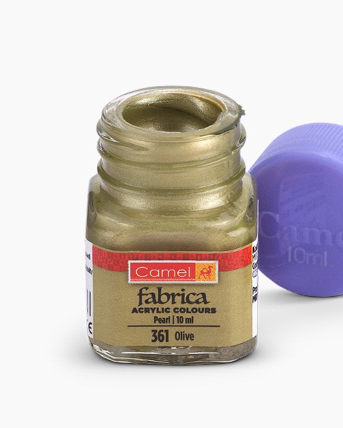 Camel Fabrica Acrylic Colours Individual bottle of Olive in 10 ml, Pearl range (Pack of 2)