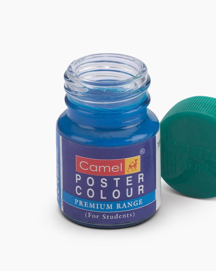 Camel Premium Poster Colour Individual bottle of Fluorescent Blue in 15 ml (Pack of 2)