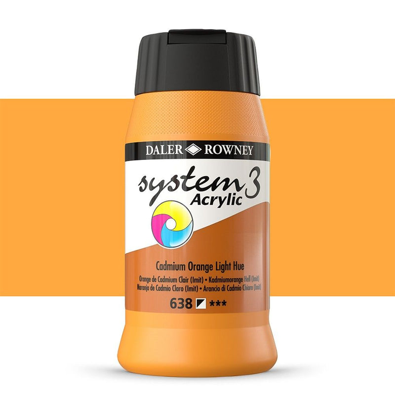 Daler-Rowney System3 Acrylic Colour Paint Plastic Pot (500ml, Cadmium Orange Light Hue-638) Pack of 1