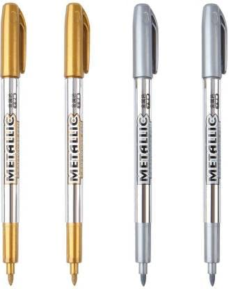 Gold and Silver Metallic Marker Pens, Waterproof Permanent Paint Marker Pen For Painting Cards Writing Signature Craftwork Art (Set of 4)