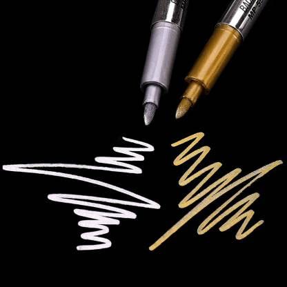 Gold and Silver Metallic Marker Pens, Waterproof Permanent Paint Marker Pen For Painting Cards Writing Signature Craftwork Art (Set of 4)