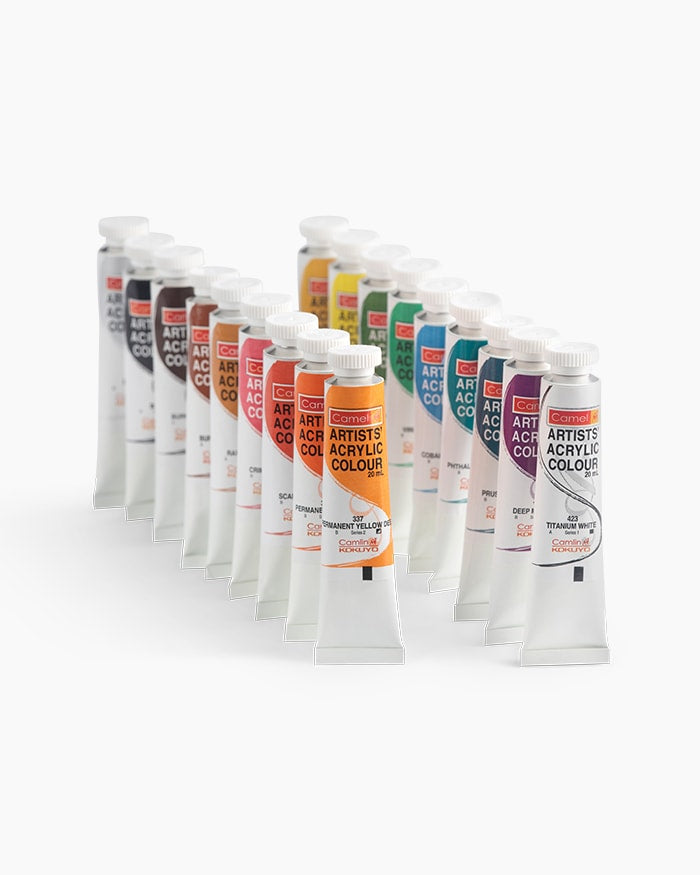 Camel Artist Acrylic Colour Assorted pack of 18 shades in 20  ml with Mediums