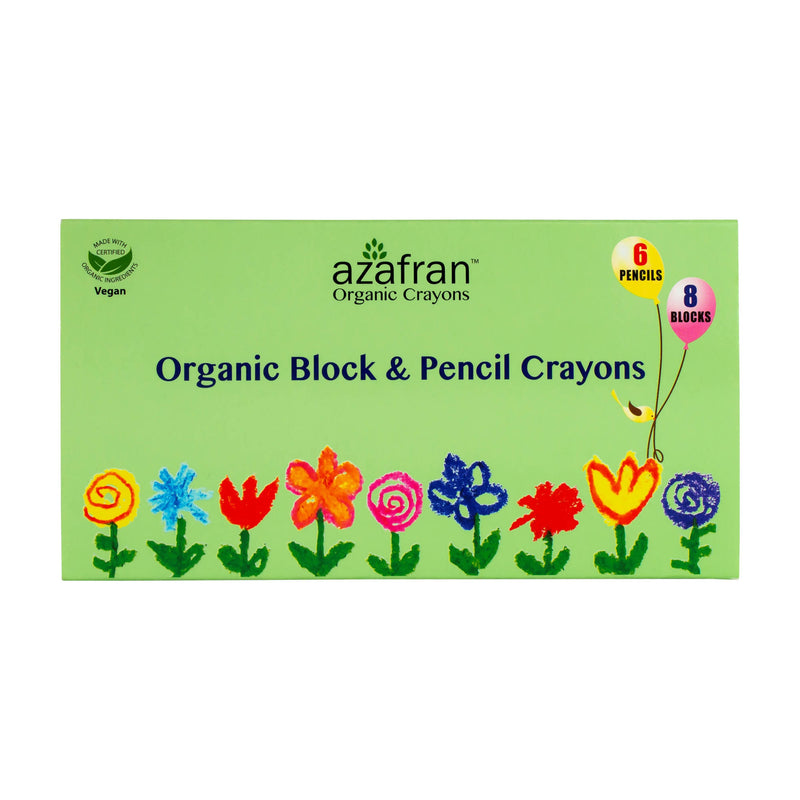 Azafran Non-Toxic Plant-Based Block & Pencil Crayons(8 Blocks & 6 Pencils)