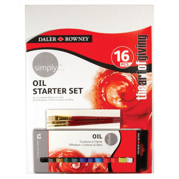 Daler-Rowney Simply 16Pcs Oil Starter Set with 3 Brushes & 1 Canvas (12 x 12ml Oil Color Tubes) Pack of 1