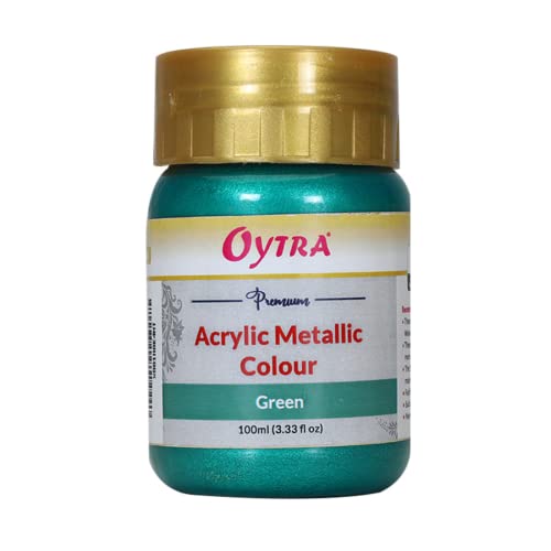 Oytra Green Metallic Acrylic Color Paint 100ml Metal Colours for Professionals Artist Hobby Painters DIY Art and Craft Painting Drawings on Canvas