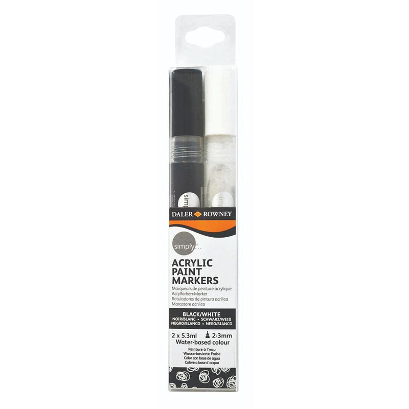 Daler-Rowney Simply 2-3mm Acrylic Paint Markers Set (Black & White)