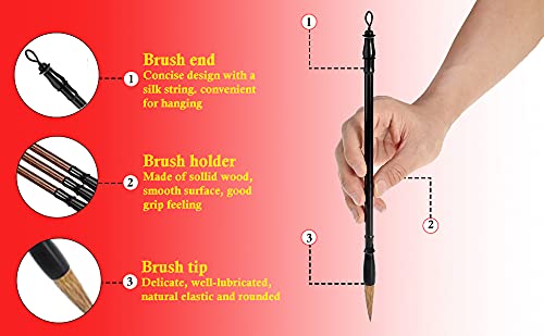 Art Professional Chinese Calligraphy/Drawing Brush Set of 3 pc in Assorted Color (Size: Small , Medium , Large)