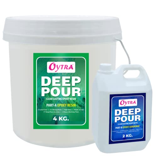 Oytra Resin Hardener Deep Pour 6 Kgs 2:1 for Casting Ultra Clear Transparent Finish for Professionals Table Top and Big Projects DIY Art Craft