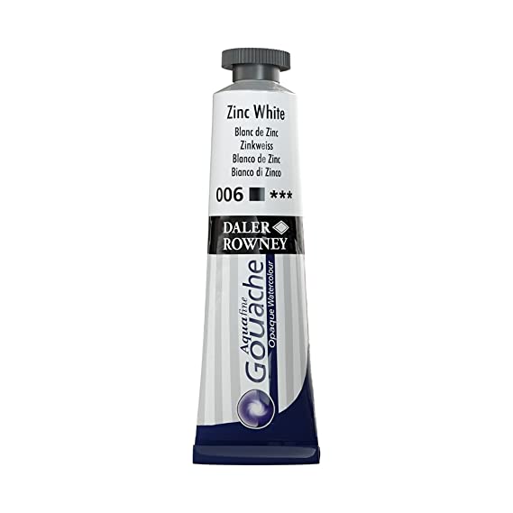 Daler-Rowney Aquafine Gouache Opaque Watercolour Metal tube (15ml, Zinc White-006), Pack of 1