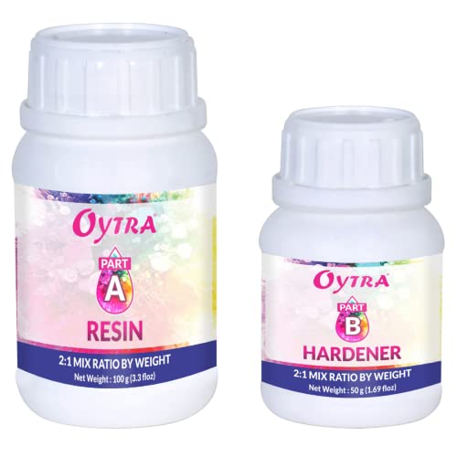 Oytra Art Epoxy Resin Hardener Set 2:1 150 Grams Pack Smooth Ultra Clear Transparent Finish for Beginners Artists and Professionals Jewellery Making Coasters DIY Craft