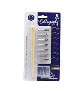 calligraphy nib 8 Pcs Set 7 Calligraphy Dip Pen Set Nibs, 1 Lacquered Wooden Handle and 1 Plastic Case for Nibs Suitable for All Calligraphic Writing Styles