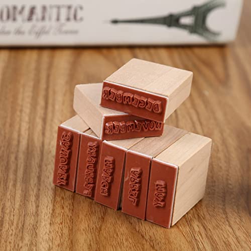 Oytra Rubber Stamps Set Number Month Day Stamping Kit in Wooden Box for Journaling Scrapbooking Art and Craft DIY Hobby