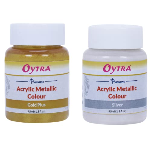 Oytra Gold Silver Acrylic Metallic Color 45 ml Each Paint Metal Colours for Professionals Artist Hobby Painters DIY Art and Craft