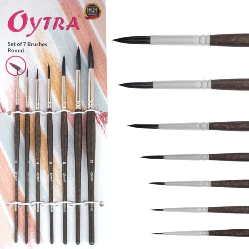 Oytra Round Paint Brushes 7 Sizes Brush Set for Acrylic Oil Gouache Water Colour Painting Drawing for Professional Artists and Beginners Synthetic Bristles