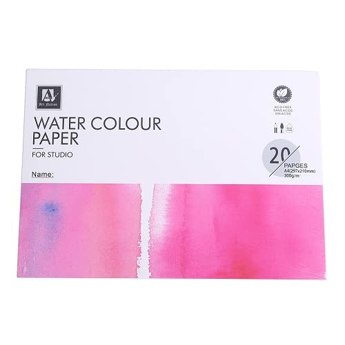 Art Nation Water Colour Paper for Studio 20 Sheets 300GSM ( Acid Free Cold Press ) with Hard Back 300 GSM / 140 lb; Size – A4 (29.7 cm x 21 cm )