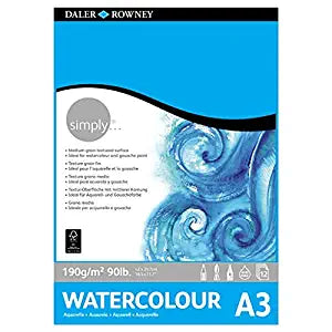 Daler-Rowney Simply Watercolour Paper Pad (190 GSM, A3, 12 Sheets), Pack of 1