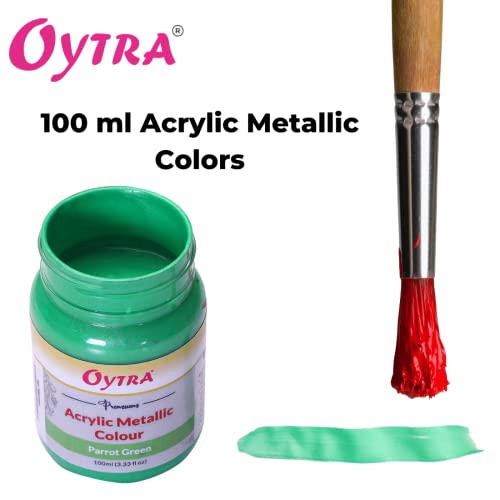 Oytra Parrot Green Metallic Acrylic Color Paint 100 ml Metal Colours for Professionals Artist Hobby Painters DIY Art and Craft Painting Drawings on Canvas
