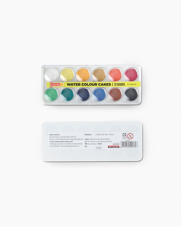 Camel Student Water Colours- Assorted Box of Cakes, 12 Shades with Lens Type Lid