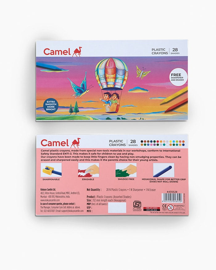 Camel Plastic Crayons: Assorted Pack of 28 Shades, Hexagonal, Pack of 2
