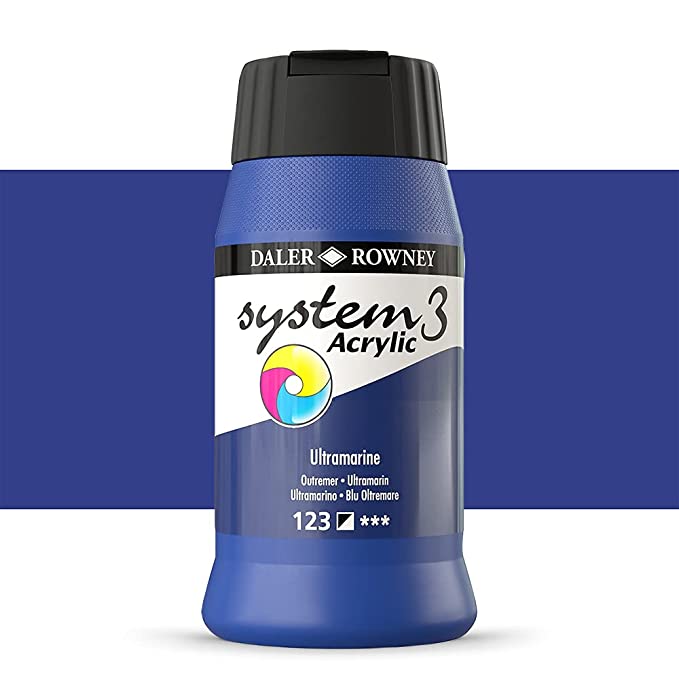Daler-Rowney System3 Acrylic Colour Paint Plastic Pot (500ml, Ultramarine-123) Pack of 1