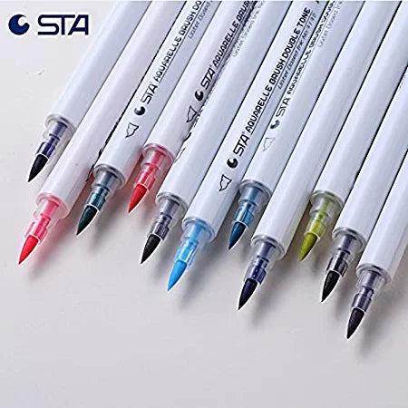 Asint STA Sketch Aquarelle Dual Tip Calligraphy Brush Pen, Watercolor Brush Pen Set - Art Markers Marker Water Soluble Multi Coloured Pen for Beginners - 14Pcs/Set