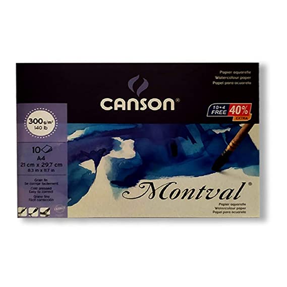 Canson Montval 300 GSM A4 Pack of 10 Fine Grain Sheets 21x29.7cm