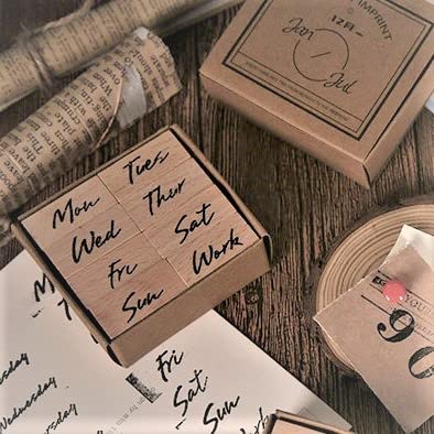 Oytra Rubber Stamp Set Monday to Sunday Weekday Diary Stamp Set Mini Wooden Rubber Base for Journaling Bujo Journals Hobby Art Craft Designs