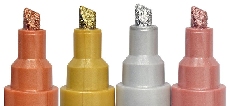 ‎Marvy Uchida DecoColor Premium Paint Marker Chisel Tip Set of 4 Copper, Gold, Rose Gold, Silver