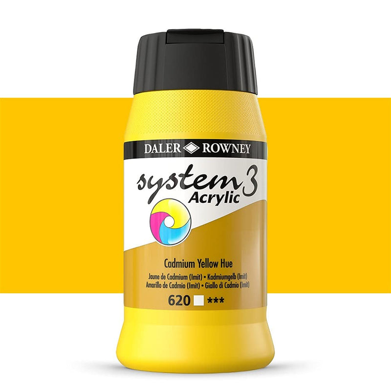 Daler-Rowney System3 Acrylic Colour Paint Plastic Pot (500ml, Cadmium Yellow Hue-620) Pack of 1