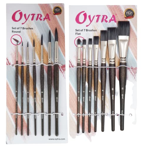Oytra Round and Flat Brushes Combo Synthetic Bristles for Oil Acrylic Gouache Watercolour Painting Drawing on Canvas Paper and Hard Surfaces