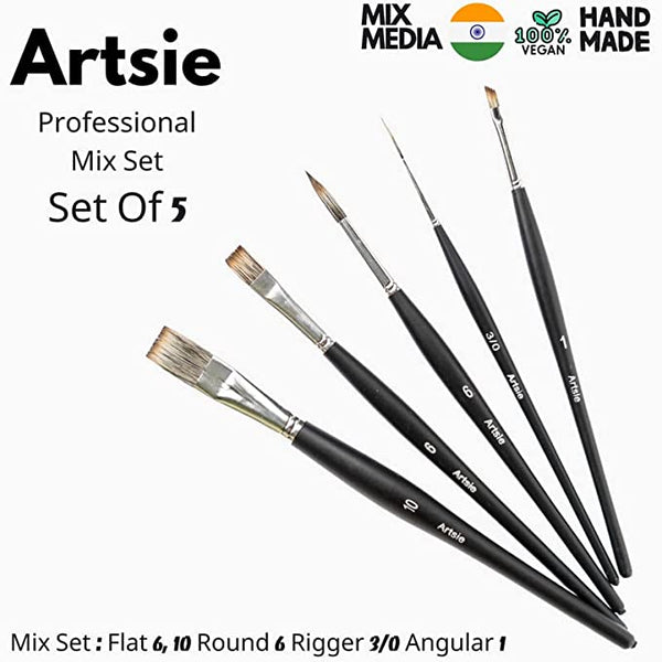  MTQY 5 in 1 Fan Paint Brushes Kit Professional Artist Acrylic  Paint Brushes Set for Watercolor, Acrylics, Ink, Gouache, Oil, Tempera  Painting