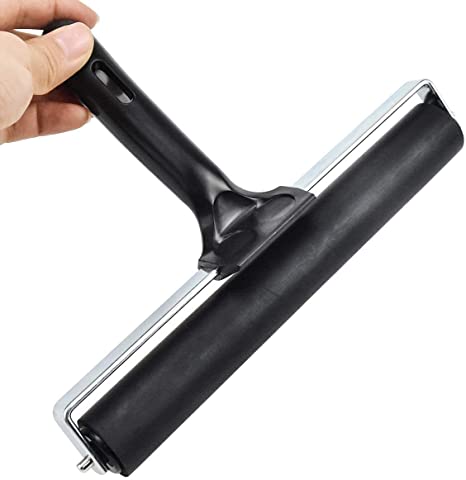 Rubber Roller Brayer Rollers, 6 inch Glue Roller Black Handle for Ink Paint Block Stamping, Printmaking Wallpaper Arts Crafts