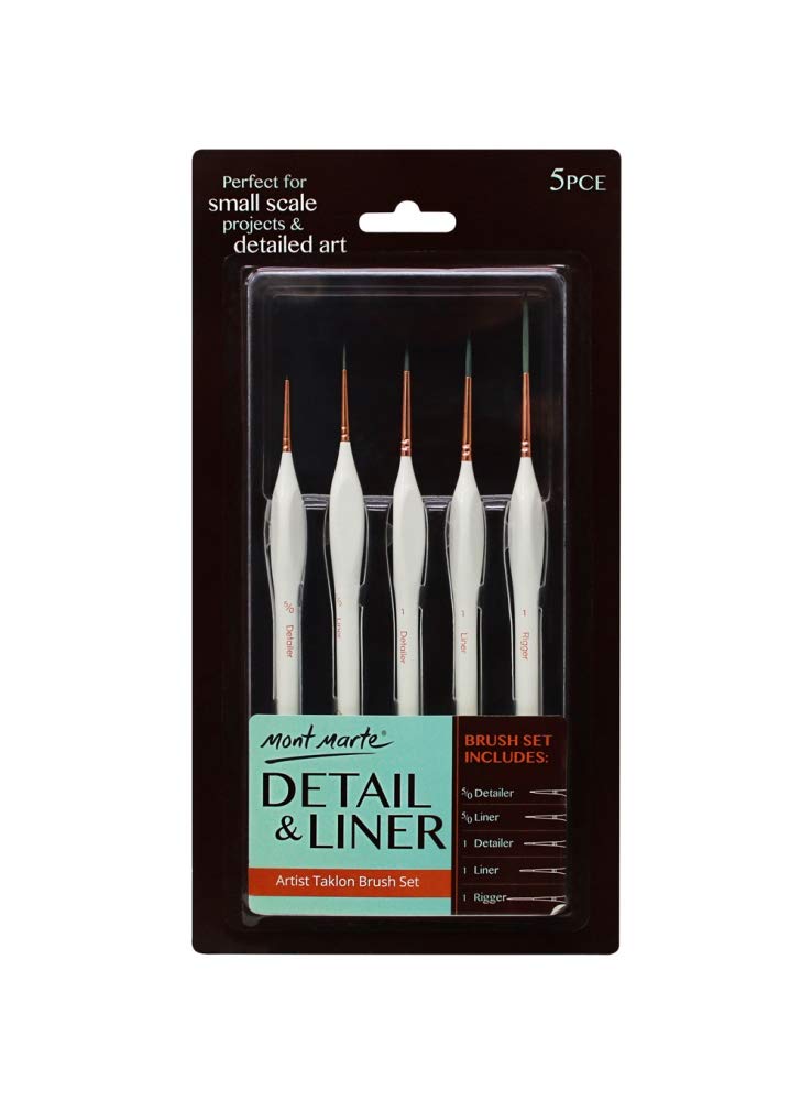 Mont Marte Detail & Liner Taklon Brush Set (Set of 5, White)